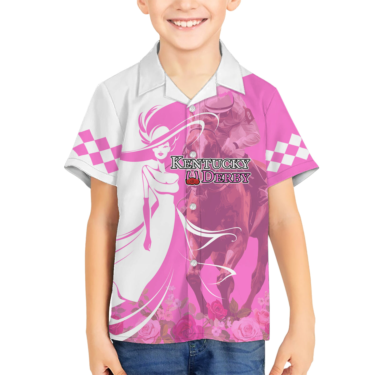 Kentucky Racing Horses Derby Hat Girl Kid Hawaiian Shirt Pink Color - Wonder Print Shop
