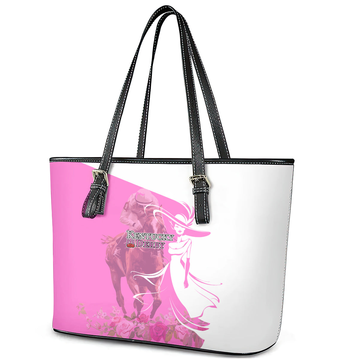 Kentucky Racing Horses Derby Hat Girl Leather Tote Bag Pink Color - Wonder Print Shop