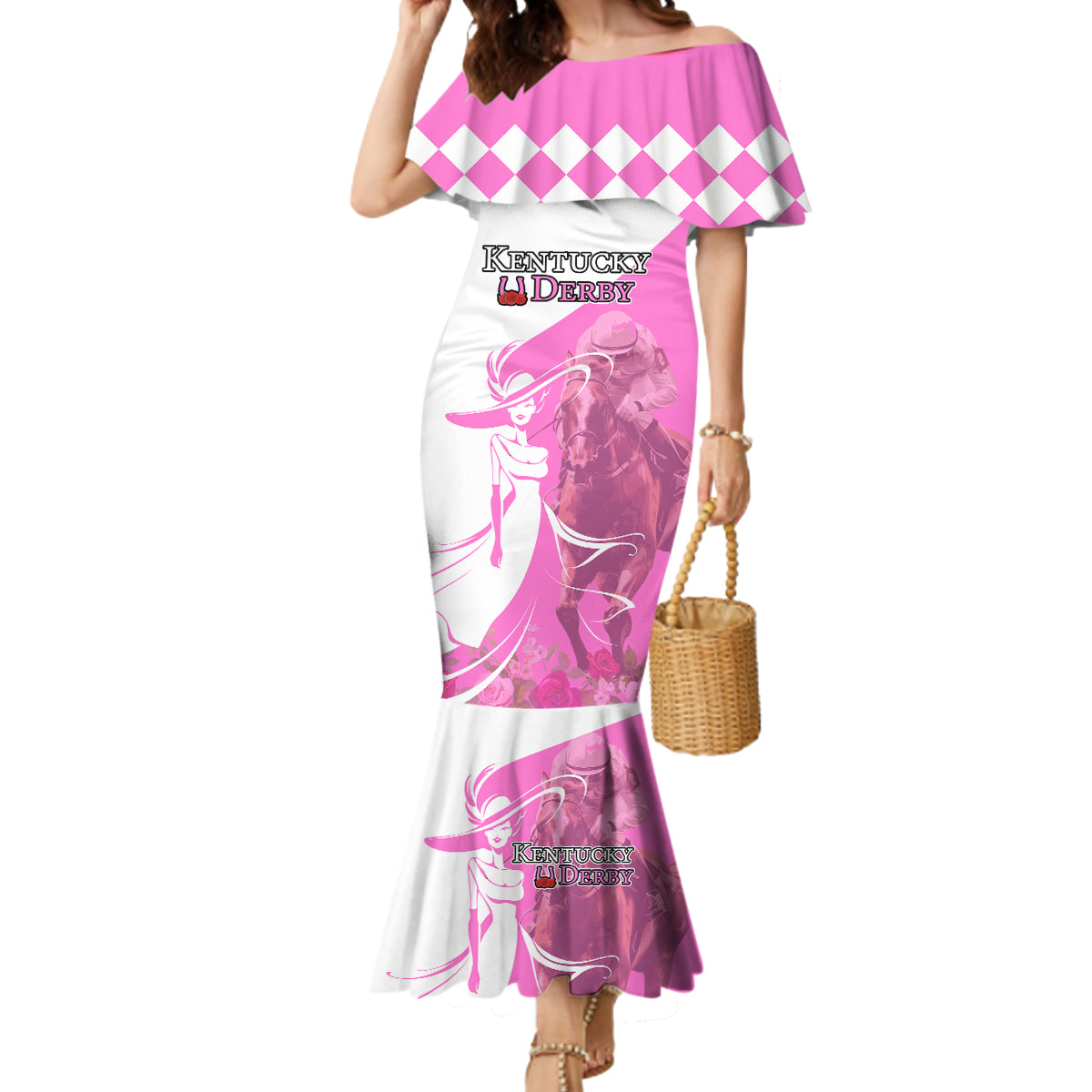 Kentucky Racing Horses Derby Hat Girl Mermaid Dress Pink Color - Wonder Print Shop