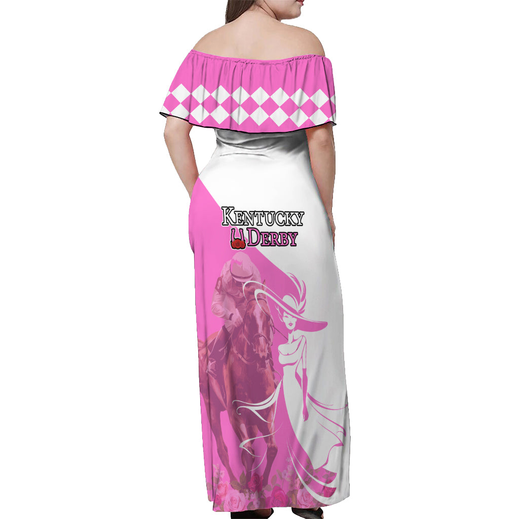 Kentucky Racing Horses Derby Hat Girl Off Shoulder Maxi Dress Pink Color - Wonder Print Shop