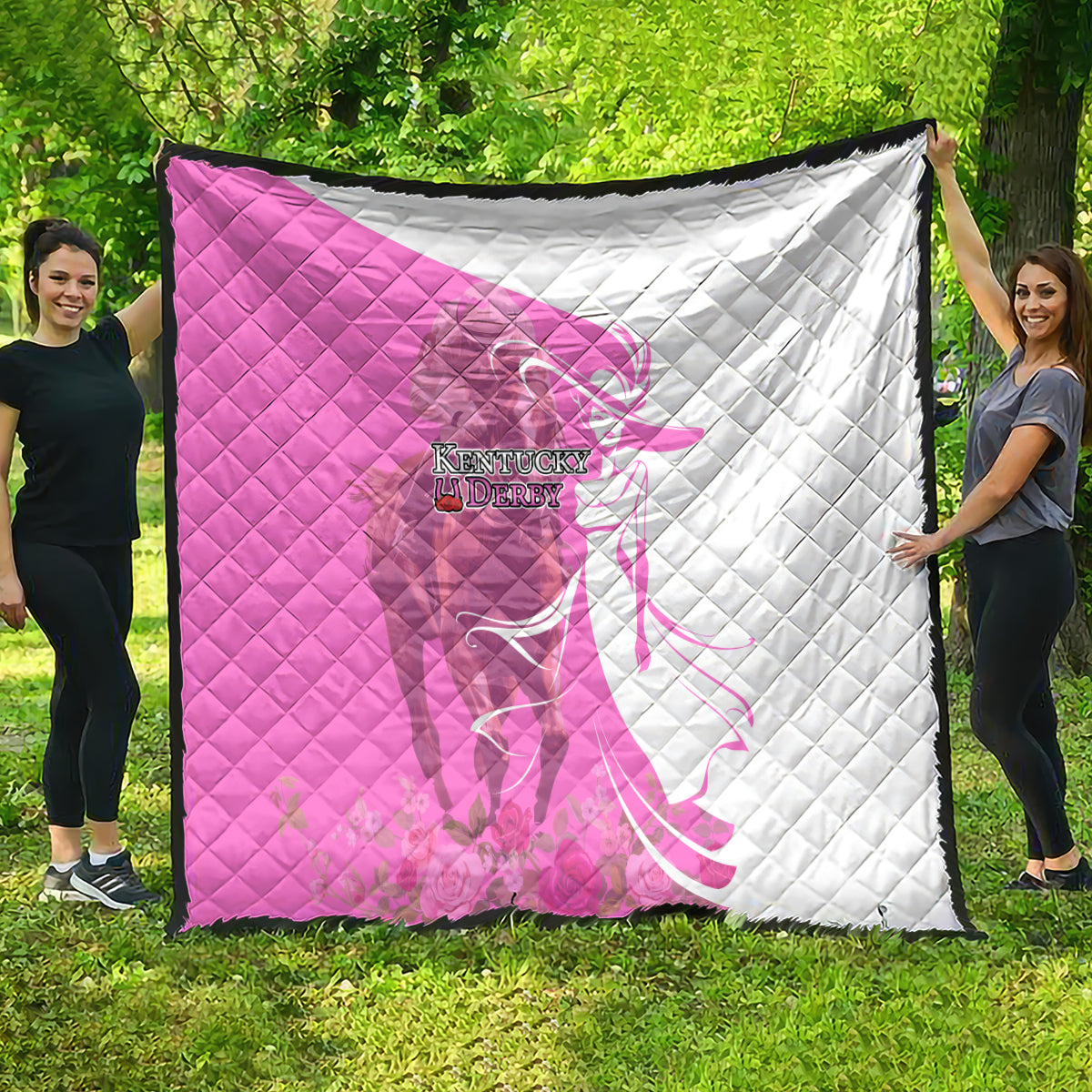 Kentucky Racing Horses Derby Hat Girl Quilt Pink Color - Wonder Print Shop