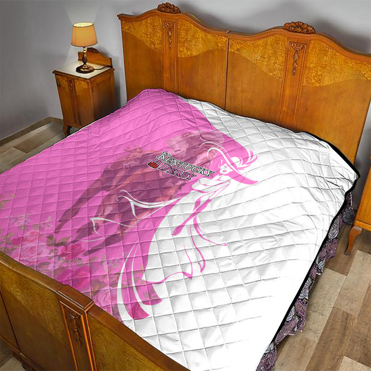 Kentucky Racing Horses Derby Hat Girl Quilt Pink Color - Wonder Print Shop
