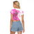 Kentucky Racing Horses Derby Hat Girl Raglan Cropped T Shirt Pink Color - Wonder Print Shop