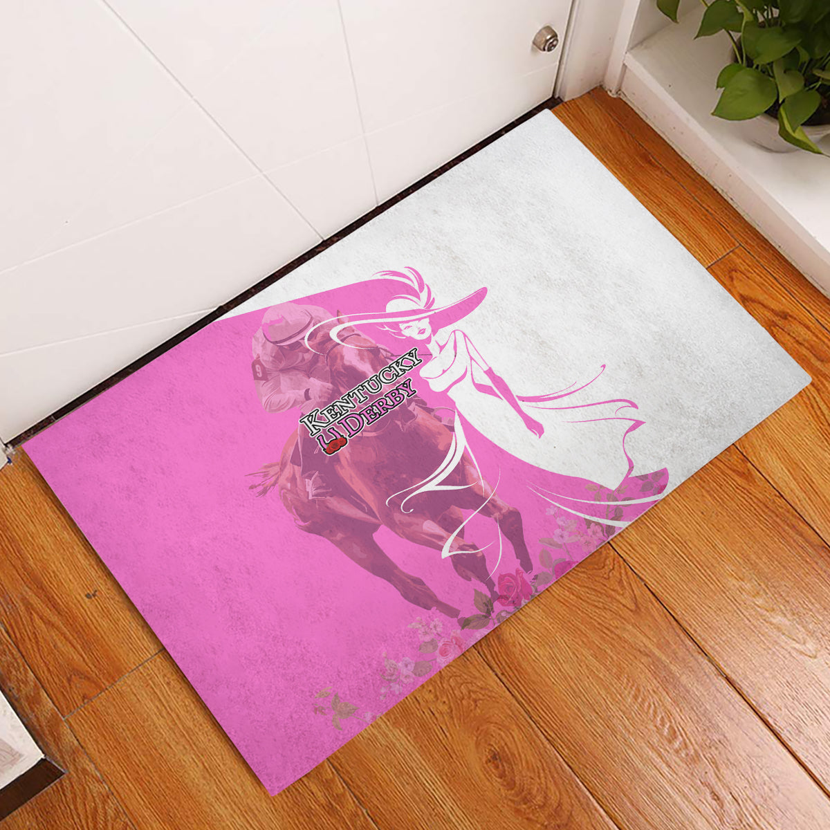 Kentucky Racing Horses Derby Hat Girl Rubber Doormat Pink Color - Wonder Print Shop