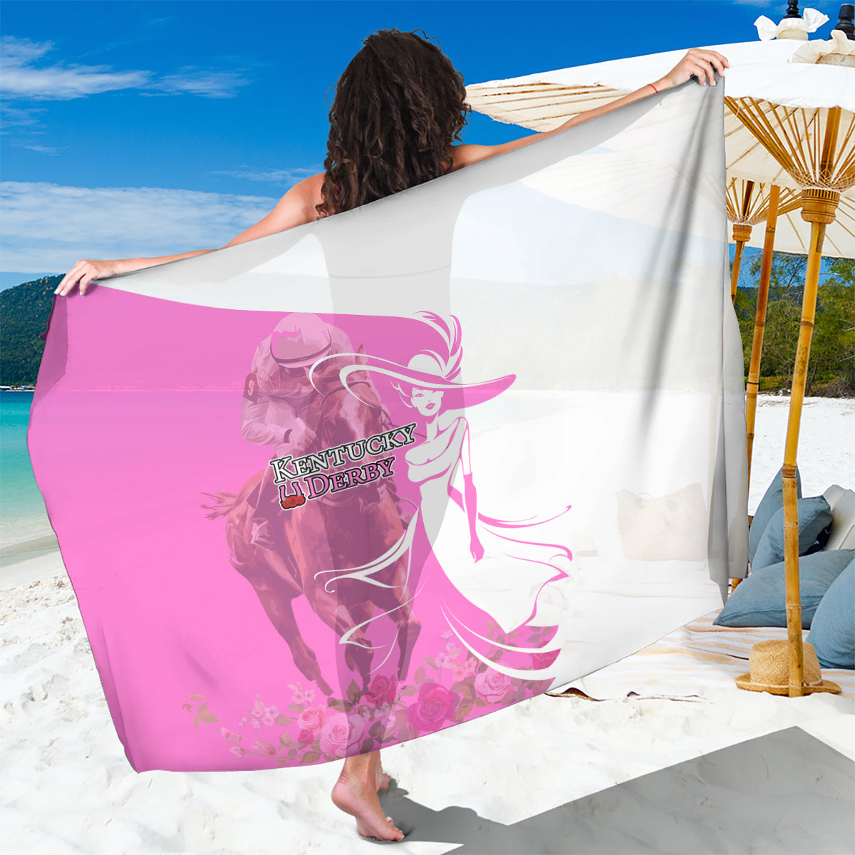 Kentucky Racing Horses Derby Hat Girl Sarong Pink Color - Wonder Print Shop