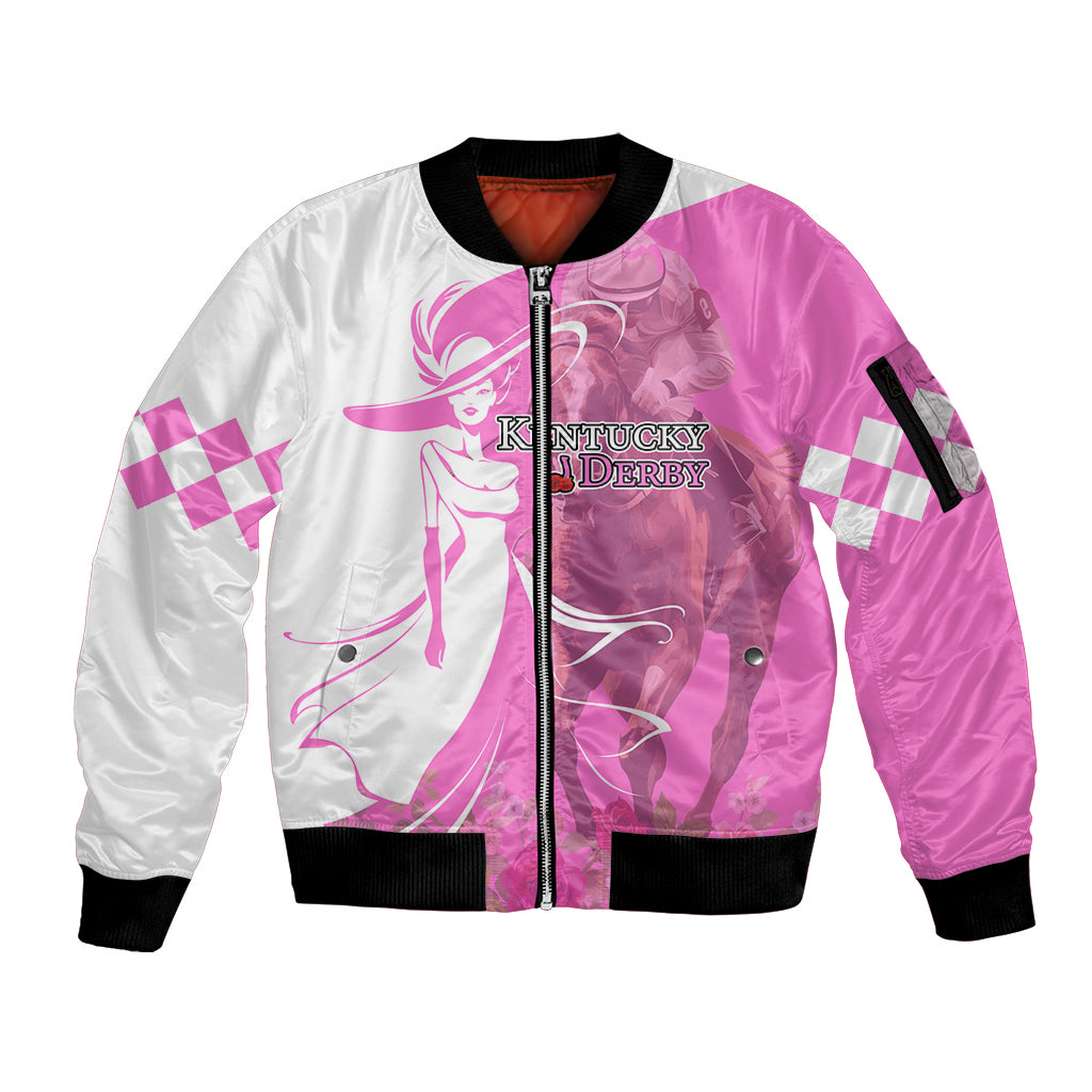 Kentucky Racing Horses Derby Hat Girl Sleeve Zip Bomber Jacket Pink Color - Wonder Print Shop