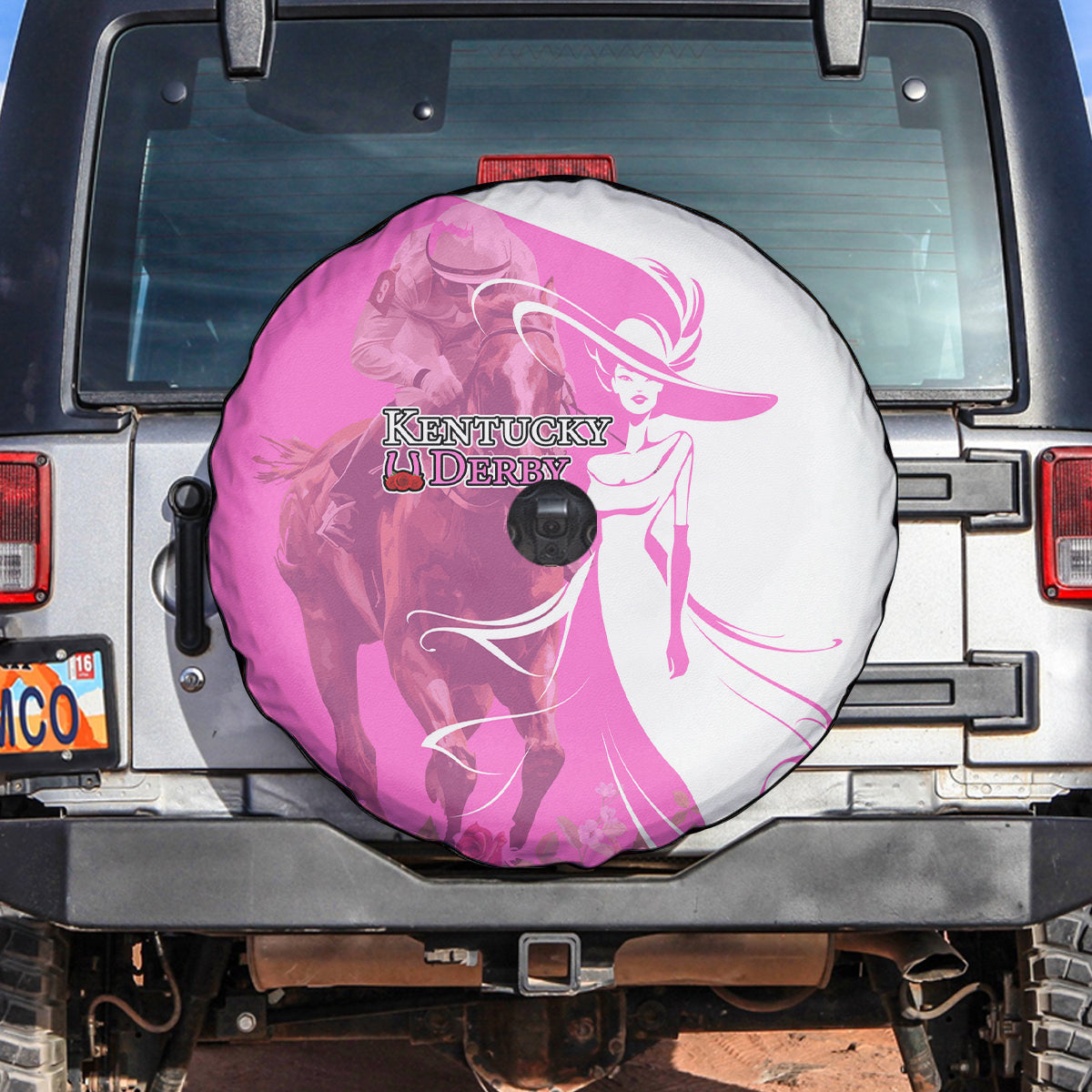 Kentucky Racing Horses Derby Hat Girl Spare Tire Cover Pink Color