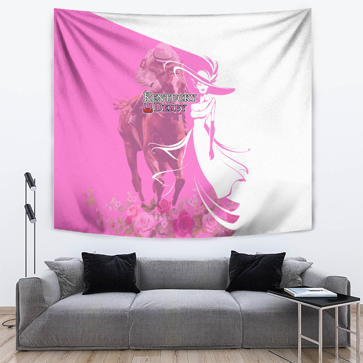 Kentucky Racing Horses Derby Hat Girl Tapestry Pink Color - Wonder Print Shop
