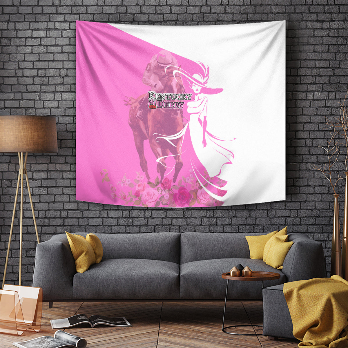 Kentucky Racing Horses Derby Hat Girl Tapestry Pink Color - Wonder Print Shop