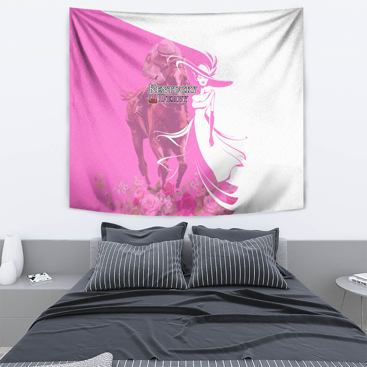 Kentucky Racing Horses Derby Hat Girl Tapestry Pink Color - Wonder Print Shop
