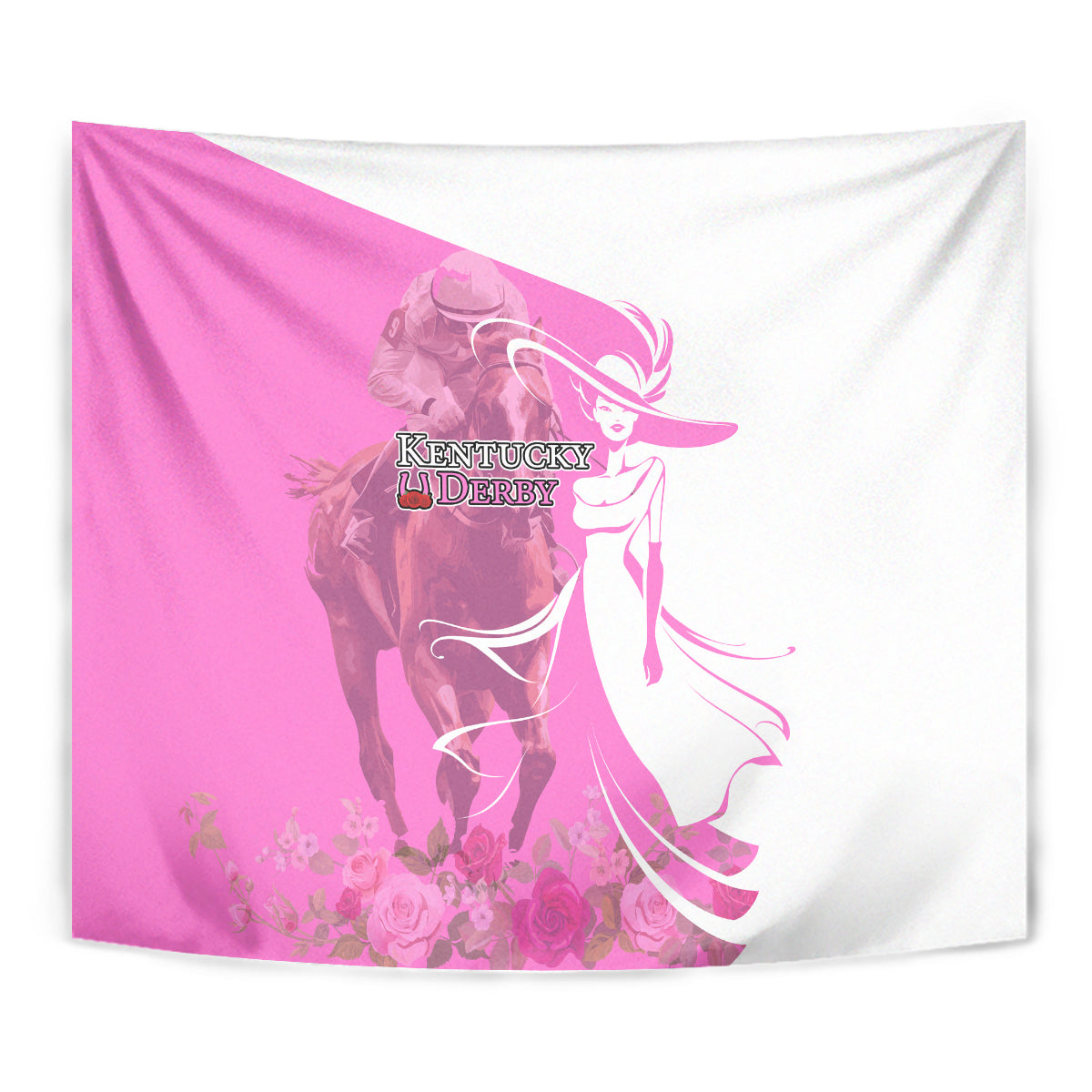 Kentucky Racing Horses Derby Hat Girl Tapestry Pink Color - Wonder Print Shop