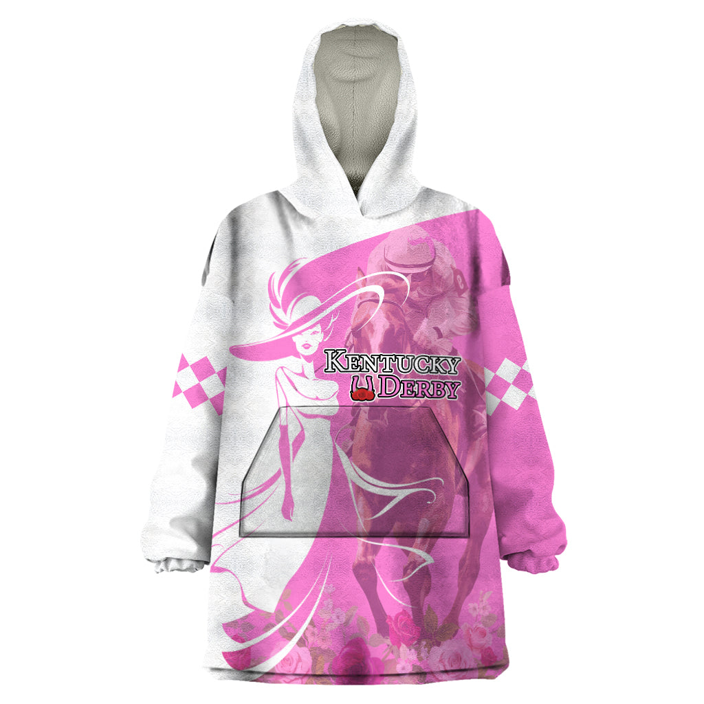 Kentucky Racing Horses Derby Hat Girl Wearable Blanket Hoodie Pink Color - Wonder Print Shop