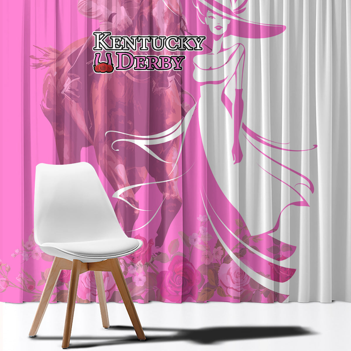 Kentucky Racing Horses Derby Hat Girl Window Curtain Pink Color - Wonder Print Shop