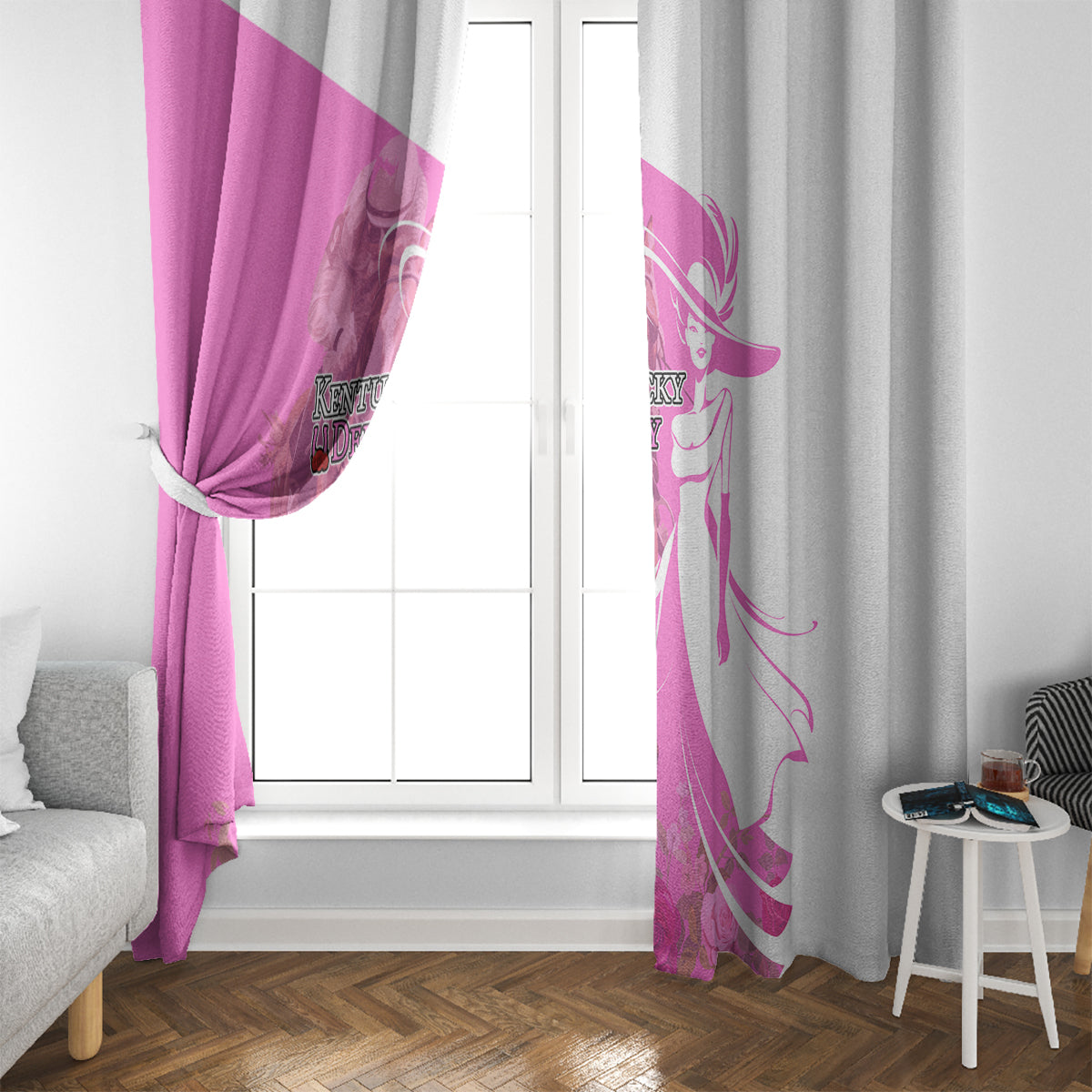 Kentucky Racing Horses Derby Hat Girl Window Curtain Pink Color - Wonder Print Shop