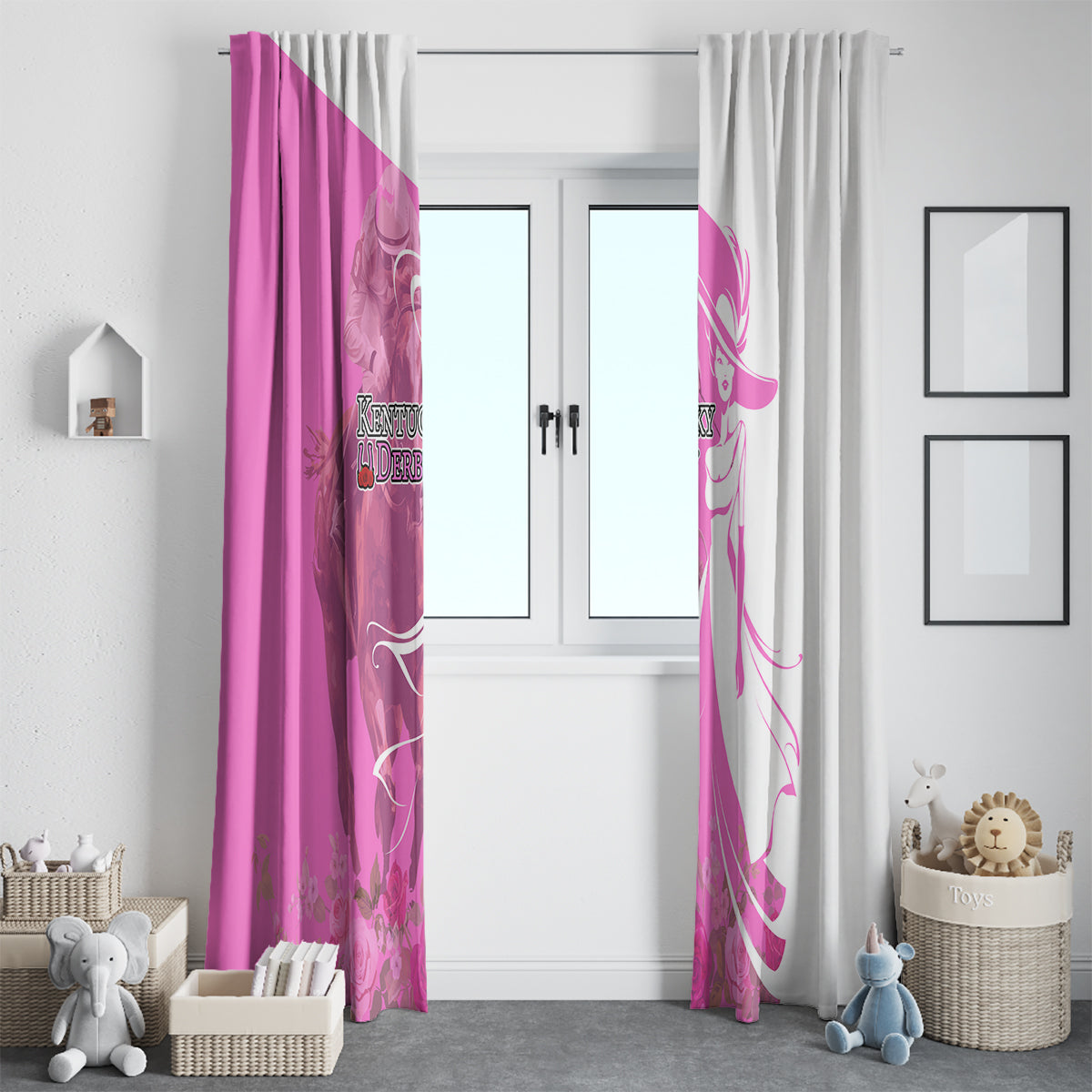 Kentucky Racing Horses Derby Hat Girl Window Curtain Pink Color - Wonder Print Shop