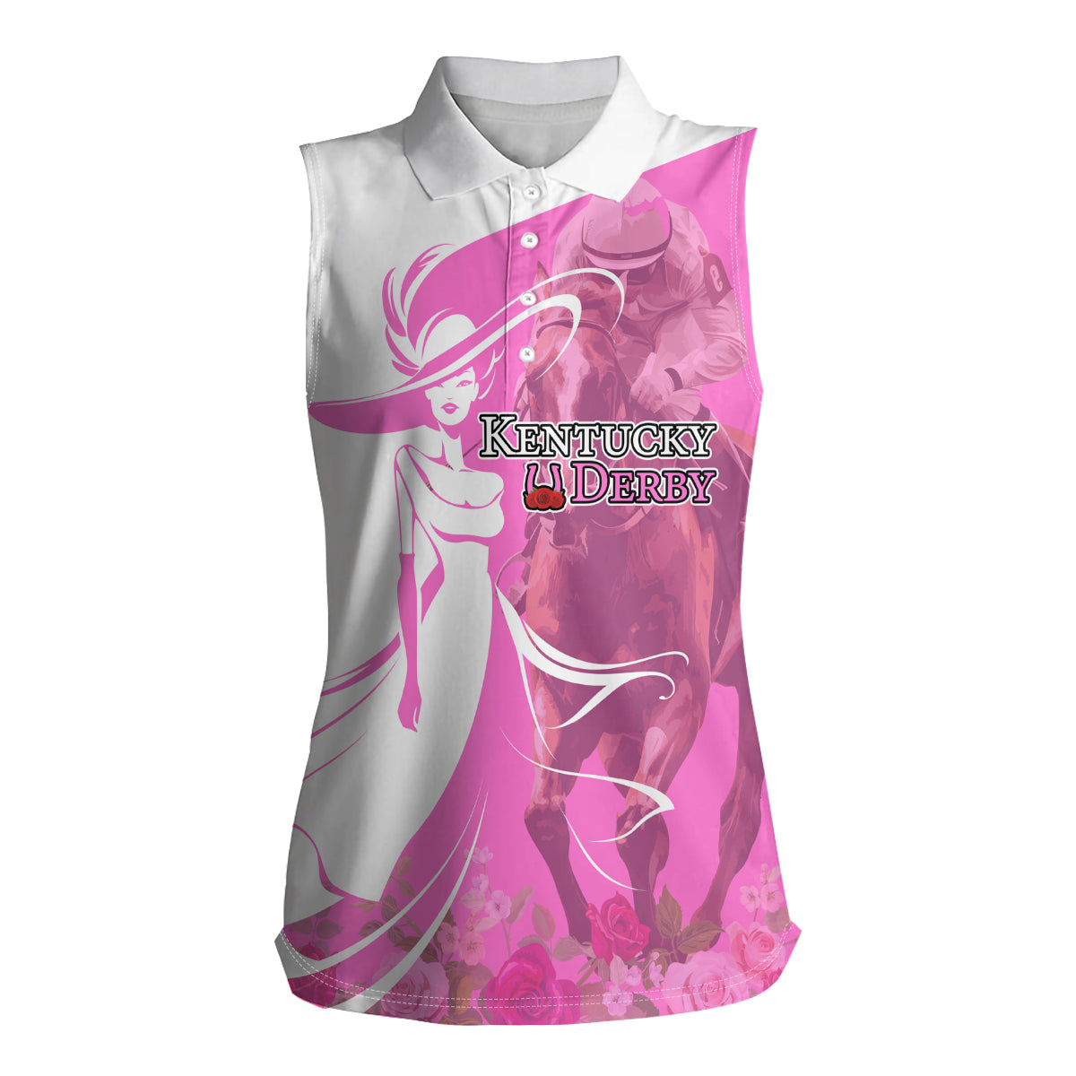 Kentucky Racing Horses Derby Hat Girl Women Sleeveless Polo Shirt Pink Color - Wonder Print Shop