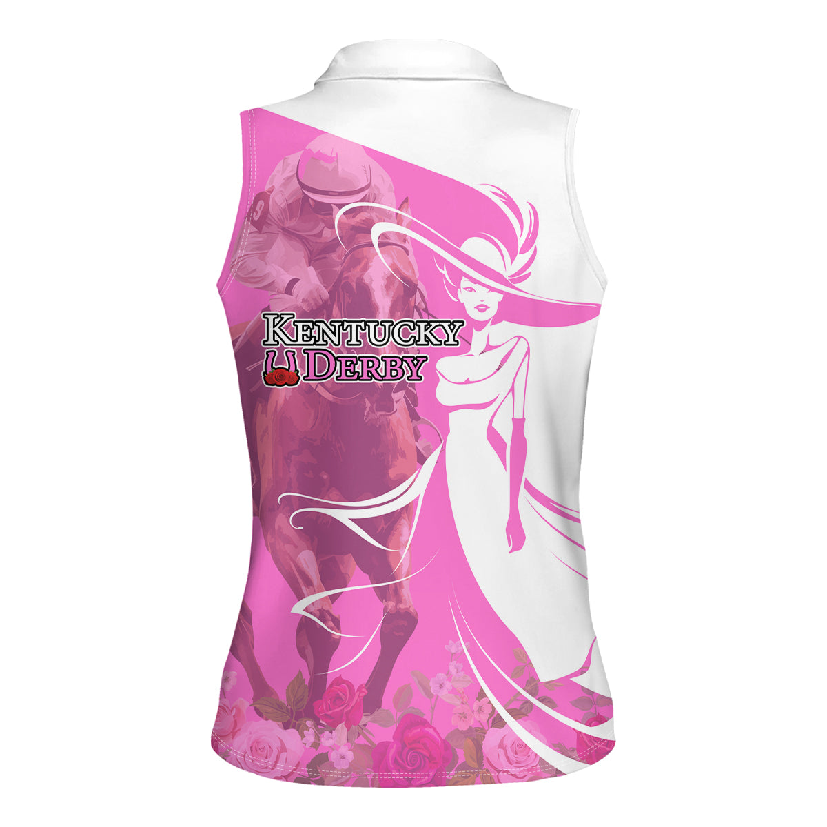 Kentucky Racing Horses Derby Hat Girl Women Sleeveless Polo Shirt Pink Color - Wonder Print Shop