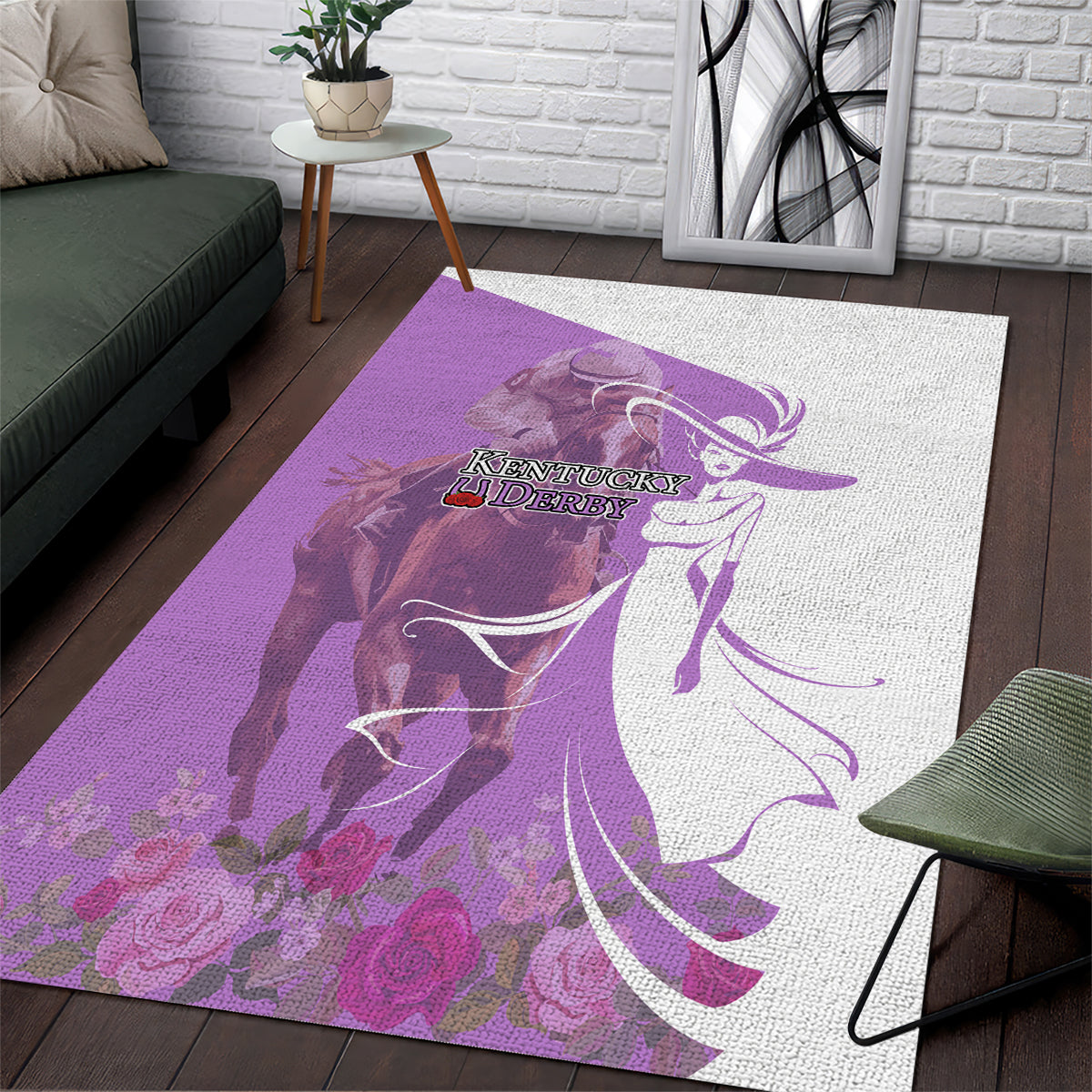 Kentucky Racing Horses Derby Hat Girl Area Rug Purple Color - Wonder Print Shop