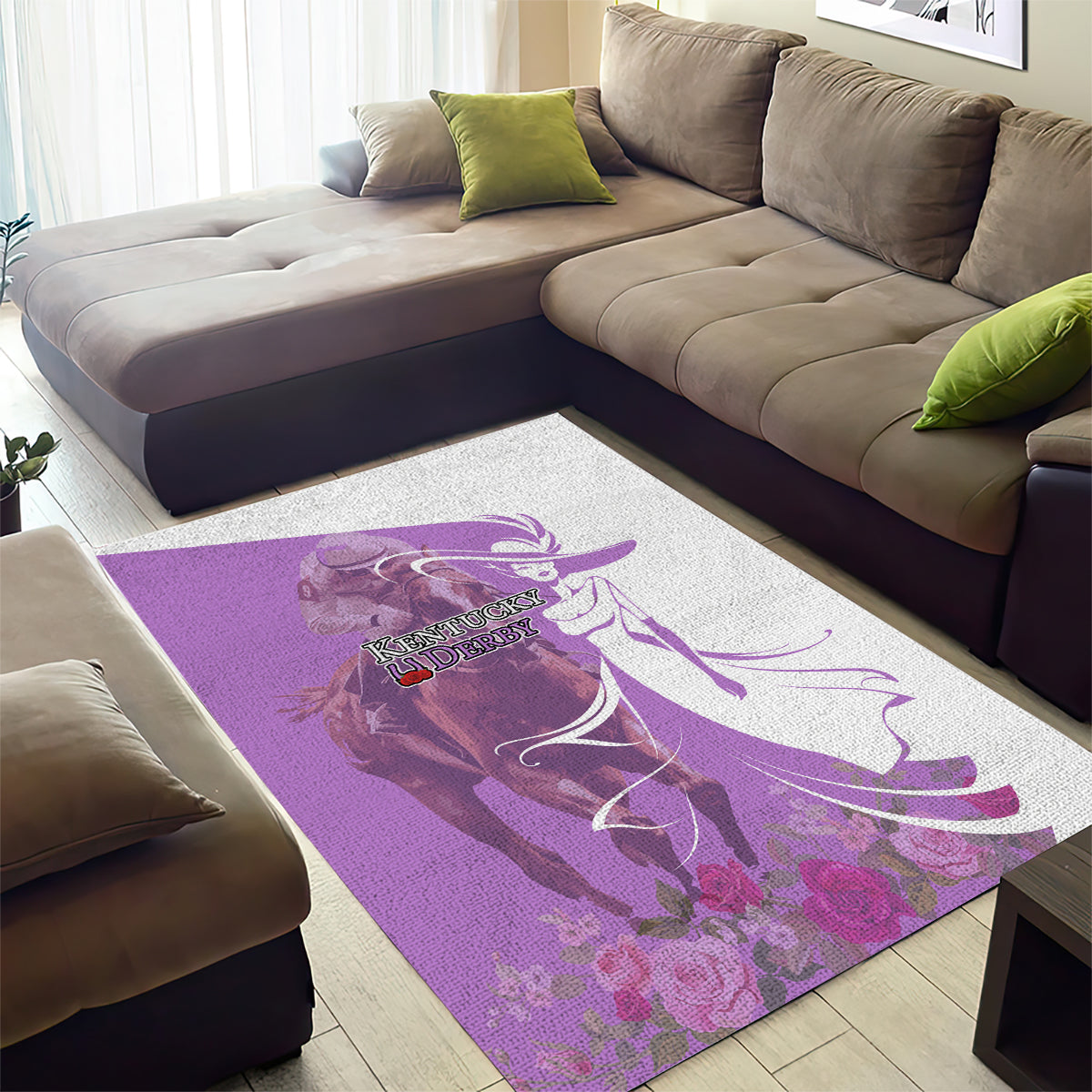 Kentucky Racing Horses Derby Hat Girl Area Rug Purple Color - Wonder Print Shop