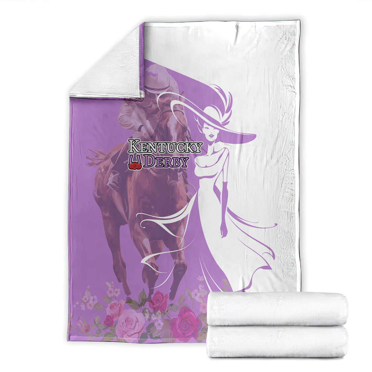 Kentucky Racing Horses Derby Hat Girl Blanket Purple Color