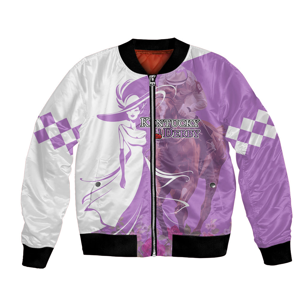 Kentucky Racing Horses Derby Hat Girl Bomber Jacket Purple Color - Wonder Print Shop