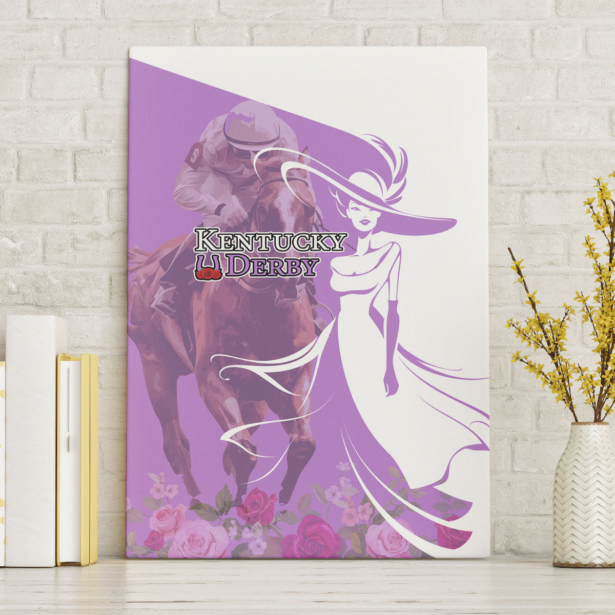 Kentucky Racing Horses Derby Hat Girl Canvas Wall Art Purple Color - Wonder Print Shop