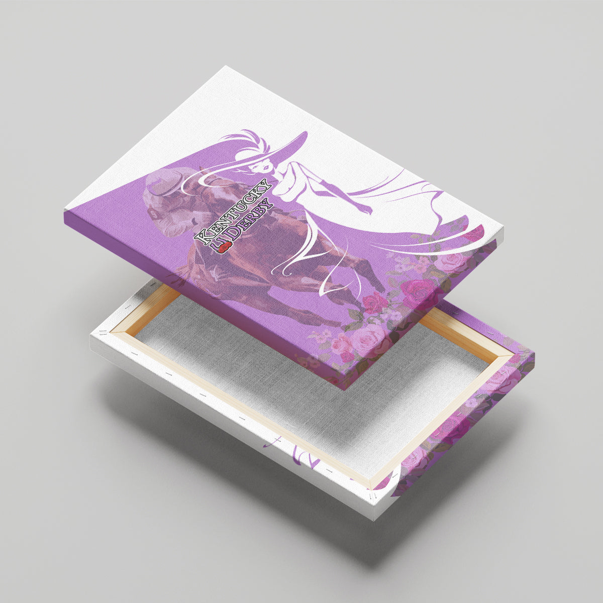 Kentucky Racing Horses Derby Hat Girl Canvas Wall Art Purple Color - Wonder Print Shop