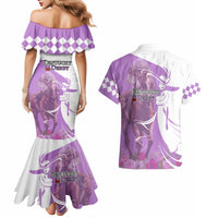 Kentucky Racing Horses Derby Hat Girl Couples Matching Mermaid Dress and Hawaiian Shirt Purple Color - Wonder Print Shop