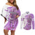 Kentucky Racing Horses Derby Hat Girl Couples Matching Off Shoulder Short Dress and Long Sleeve Button Shirt Purple Color - Wonder Print Shop