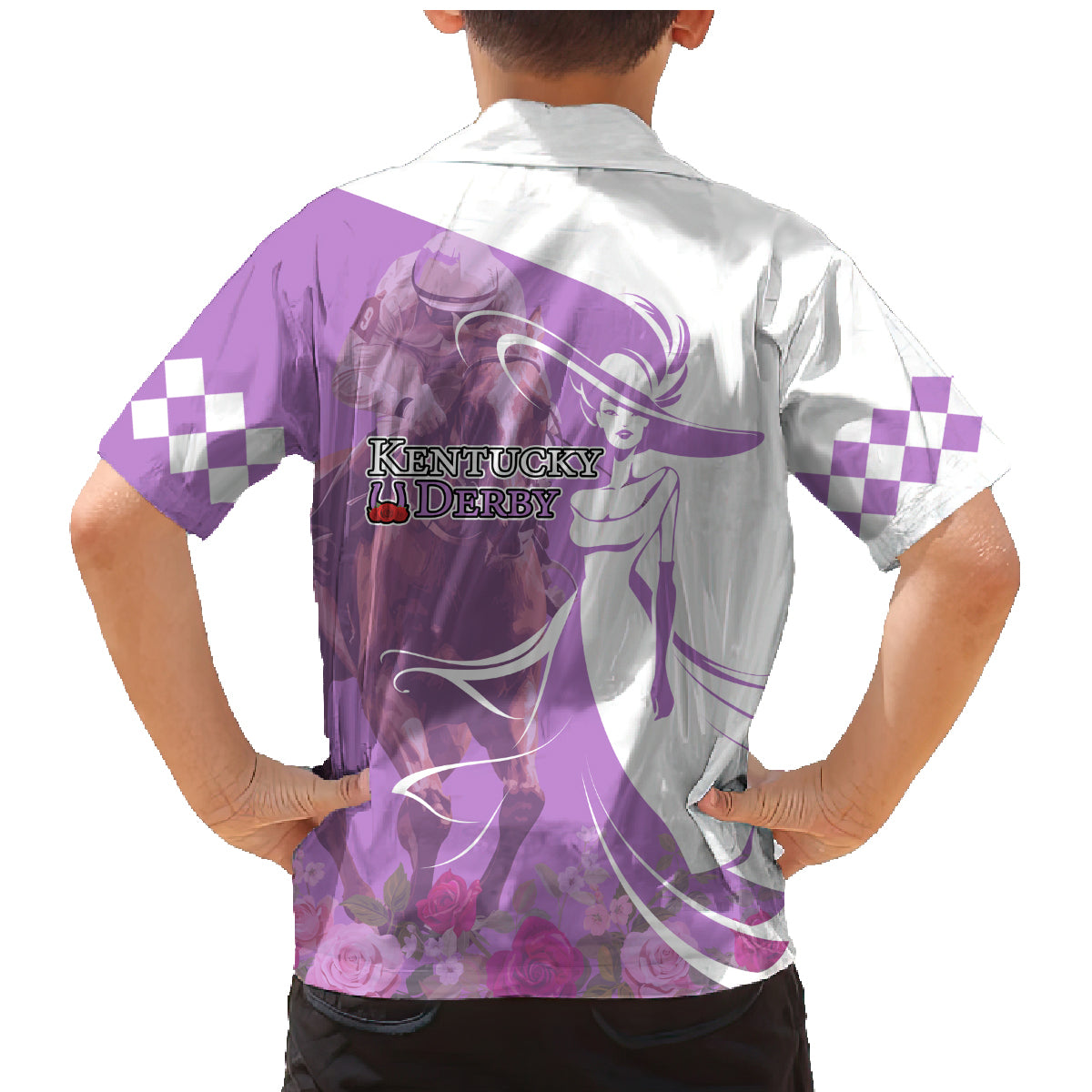 Kentucky Racing Horses Derby Hat Girl Family Matching Mermaid Dress and Hawaiian Shirt Purple Color - Wonder Print Shop