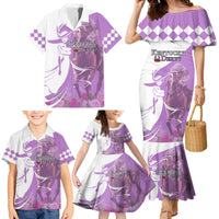 Kentucky Racing Horses Derby Hat Girl Family Matching Mermaid Dress and Hawaiian Shirt Purple Color - Wonder Print Shop