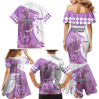 Kentucky Racing Horses Derby Hat Girl Family Matching Mermaid Dress and Hawaiian Shirt Purple Color - Wonder Print Shop