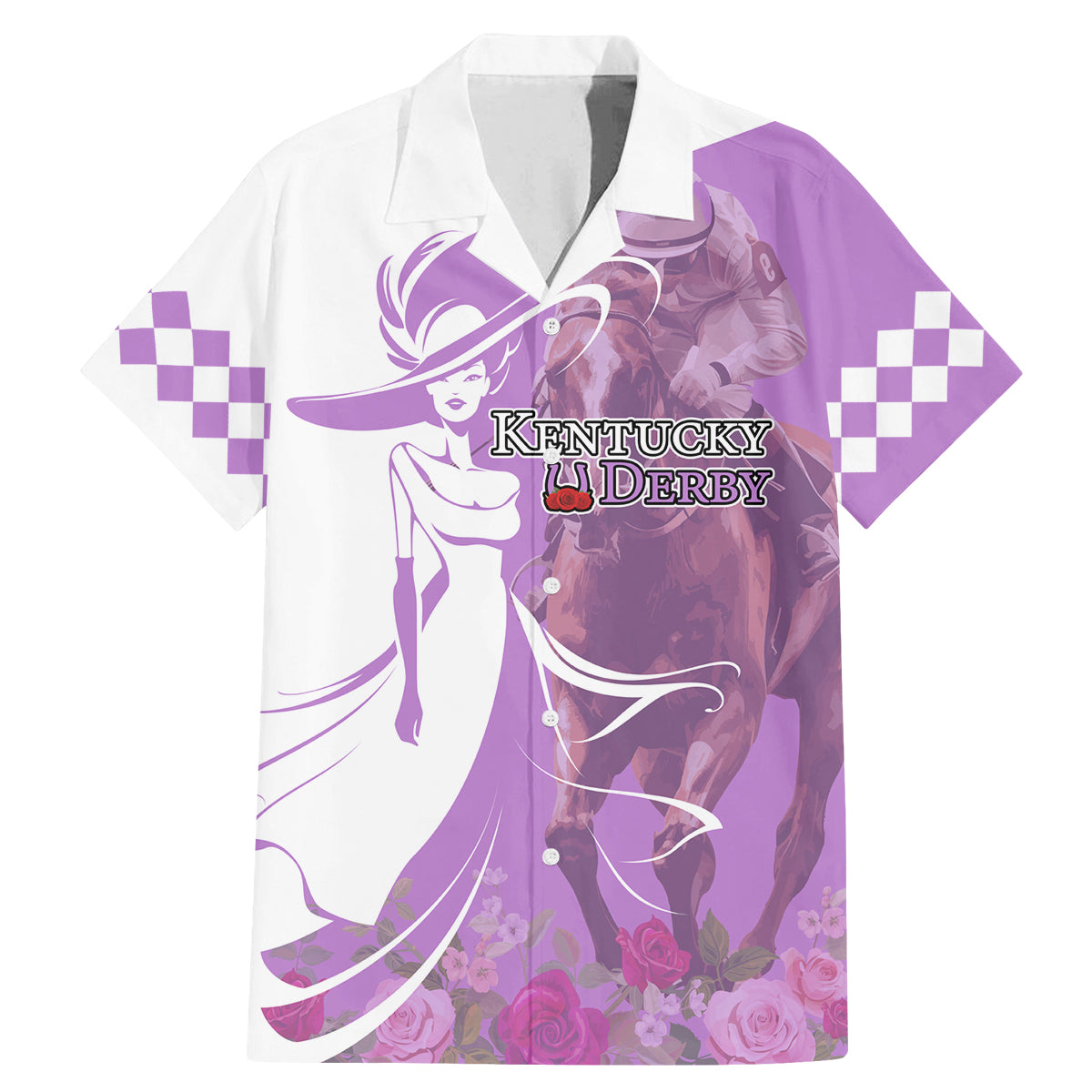 Kentucky Racing Horses Derby Hat Girl Family Matching Mermaid Dress and Hawaiian Shirt Purple Color - Wonder Print Shop