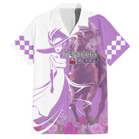Kentucky Racing Horses Derby Hat Girl Family Matching Off Shoulder Maxi Dress and Hawaiian Shirt Purple Color - Wonder Print Shop