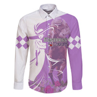 Kentucky Racing Horses Derby Hat Girl Family Matching Off Shoulder Maxi Dress and Hawaiian Shirt Purple Color - Wonder Print Shop