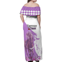 Kentucky Racing Horses Derby Hat Girl Family Matching Off Shoulder Maxi Dress and Hawaiian Shirt Purple Color - Wonder Print Shop