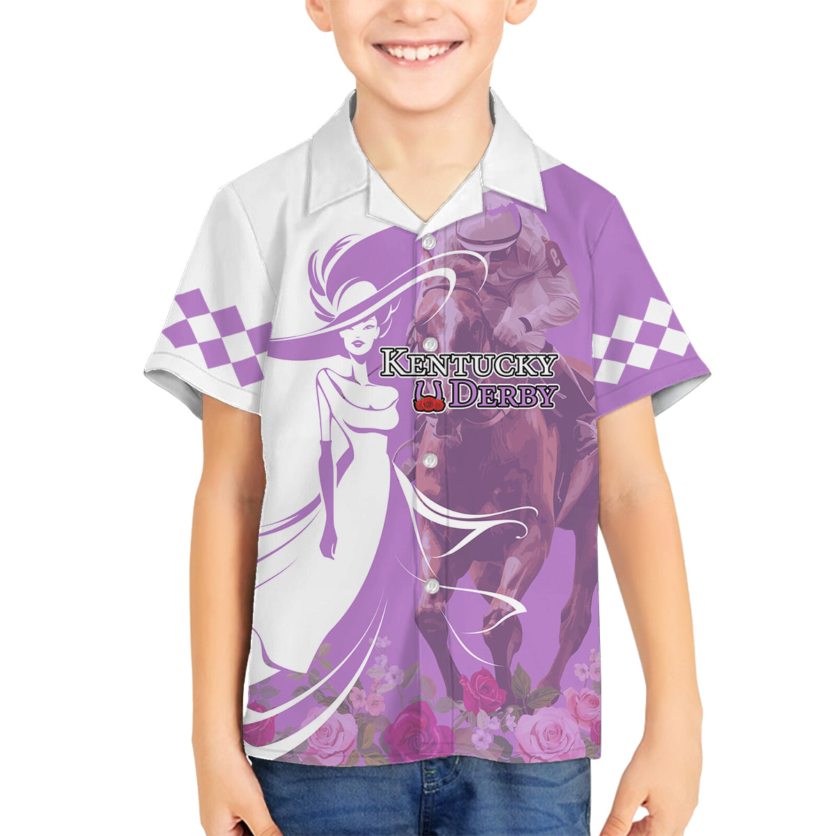 Kentucky Racing Horses Derby Hat Girl Family Matching Off Shoulder Maxi Dress and Hawaiian Shirt Purple Color - Wonder Print Shop