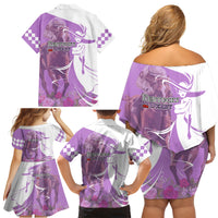 Kentucky Racing Horses Derby Hat Girl Family Matching Off Shoulder Short Dress and Hawaiian Shirt Purple Color - Wonder Print Shop