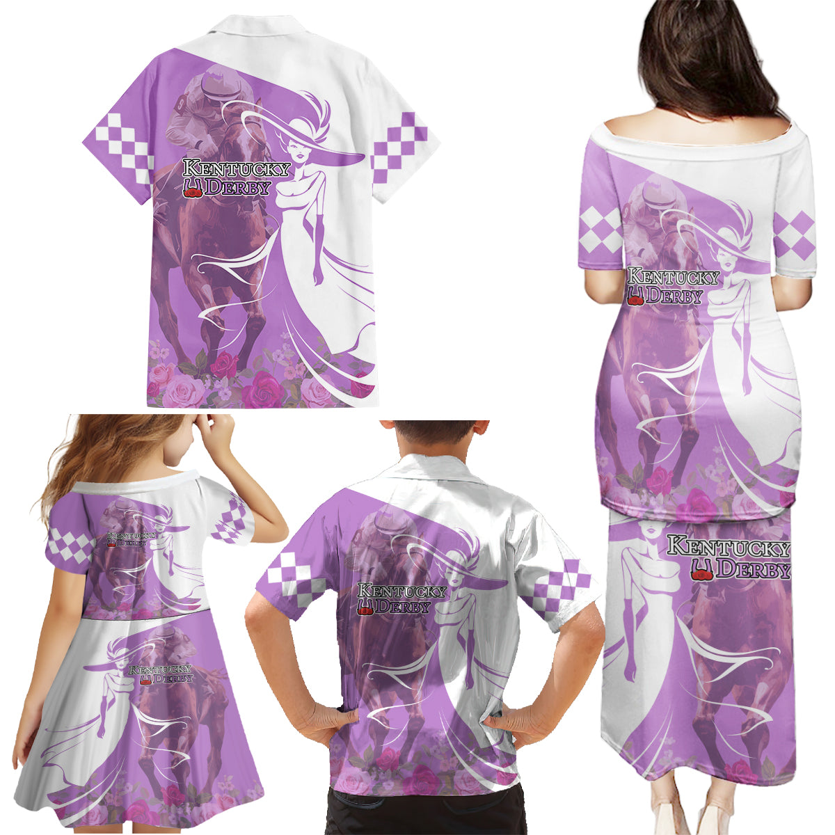 Kentucky Racing Horses Derby Hat Girl Family Matching Puletasi and Hawaiian Shirt Purple Color - Wonder Print Shop