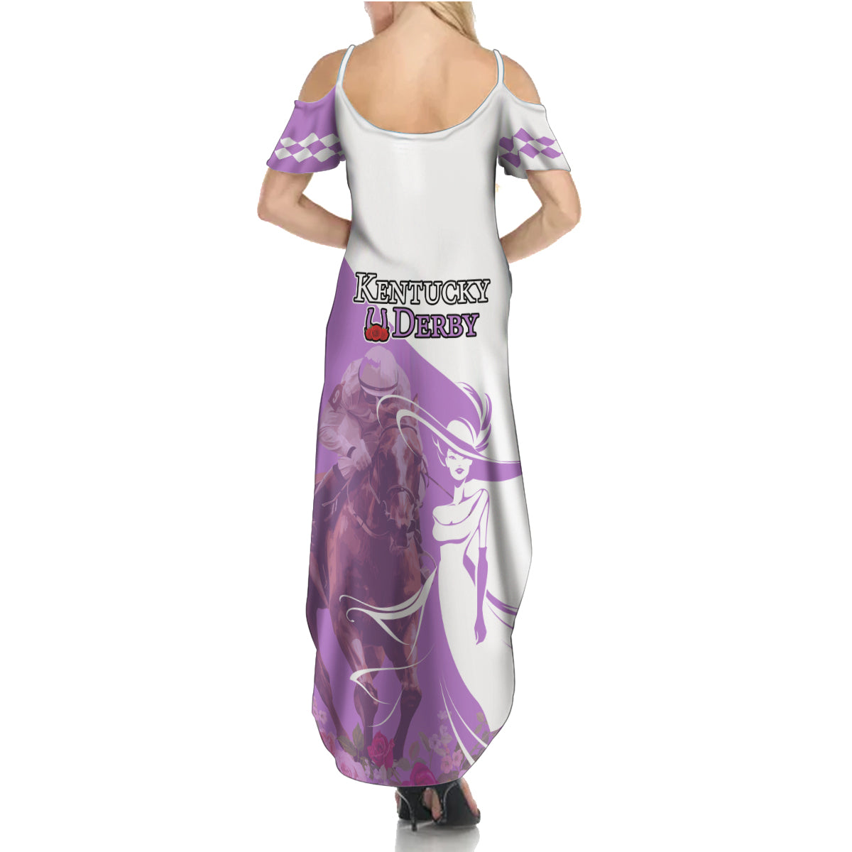 Kentucky Racing Horses Derby Hat Girl Family Matching Summer Maxi Dress and Hawaiian Shirt Purple Color - Wonder Print Shop