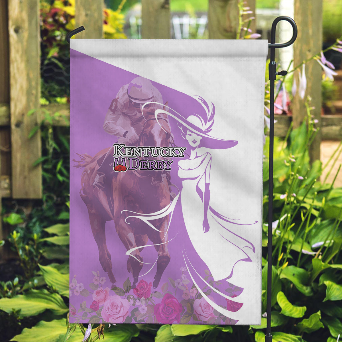 Kentucky Racing Horses Derby Hat Girl Garden Flag Purple Color - Wonder Print Shop