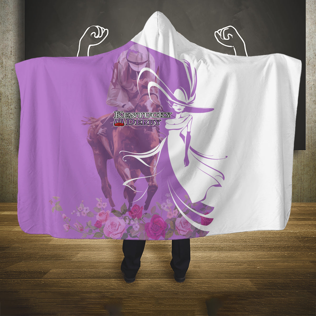 Kentucky Racing Horses Derby Hat Girl Hooded Blanket Purple Color