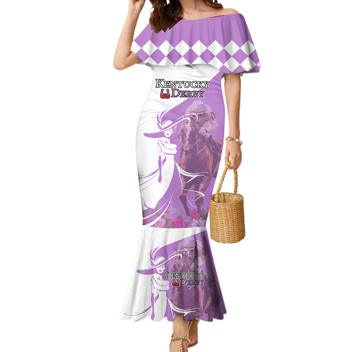 Kentucky Racing Horses Derby Hat Girl Mermaid Dress Purple Color - Wonder Print Shop