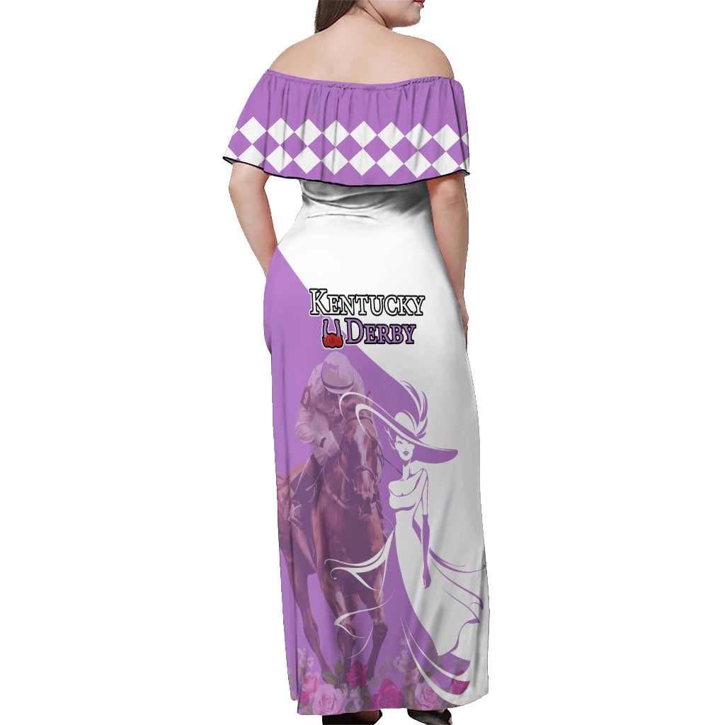 Kentucky Racing Horses Derby Hat Girl Off Shoulder Maxi Dress Purple Color - Wonder Print Shop