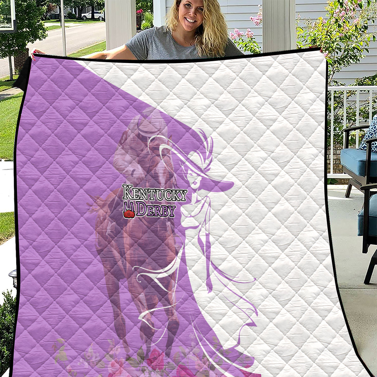 Kentucky Racing Horses Derby Hat Girl Quilt Purple Color