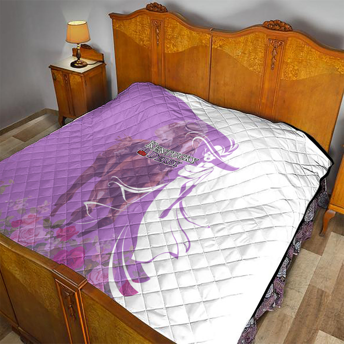 Kentucky Racing Horses Derby Hat Girl Quilt Purple Color - Wonder Print Shop