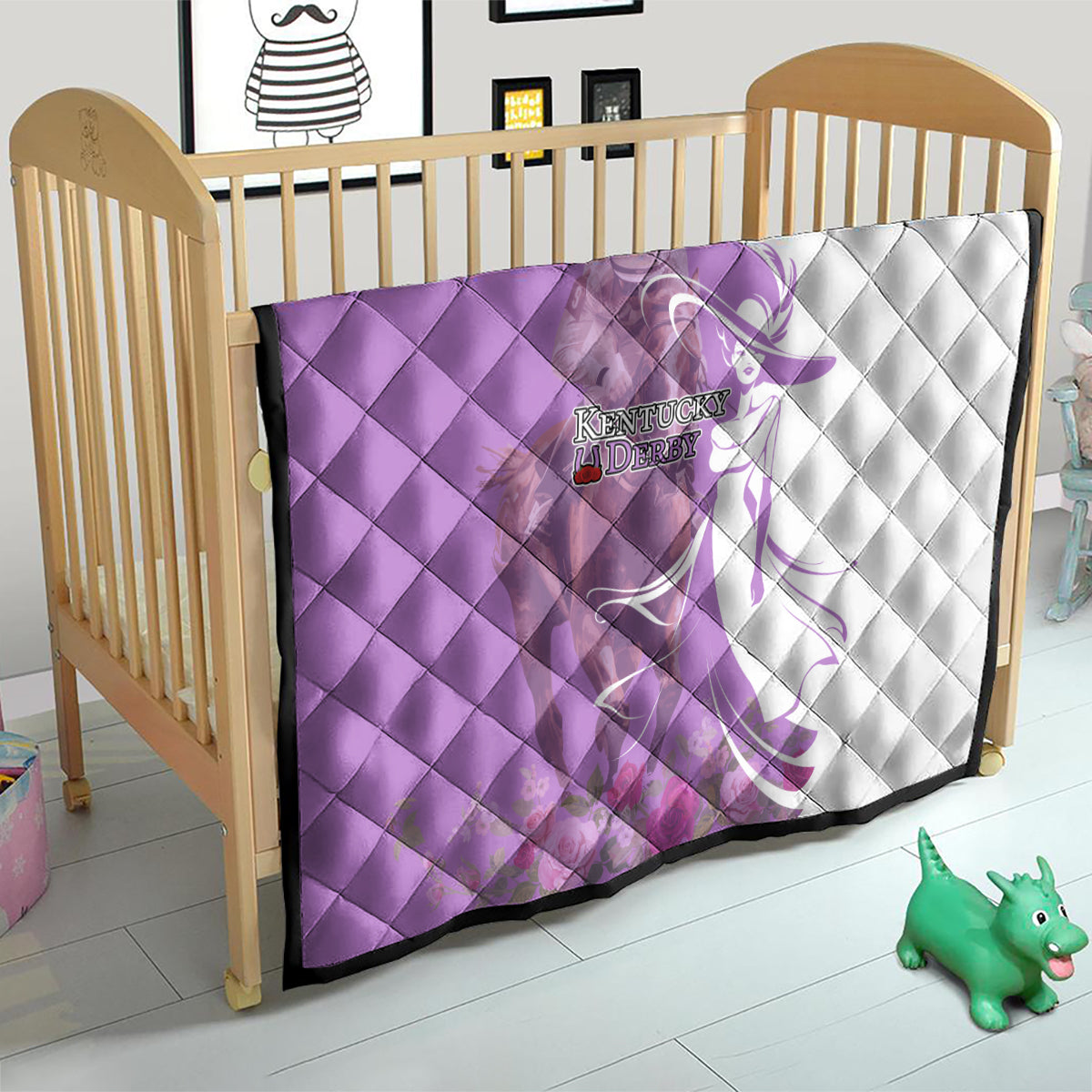 Kentucky Racing Horses Derby Hat Girl Quilt Purple Color - Wonder Print Shop