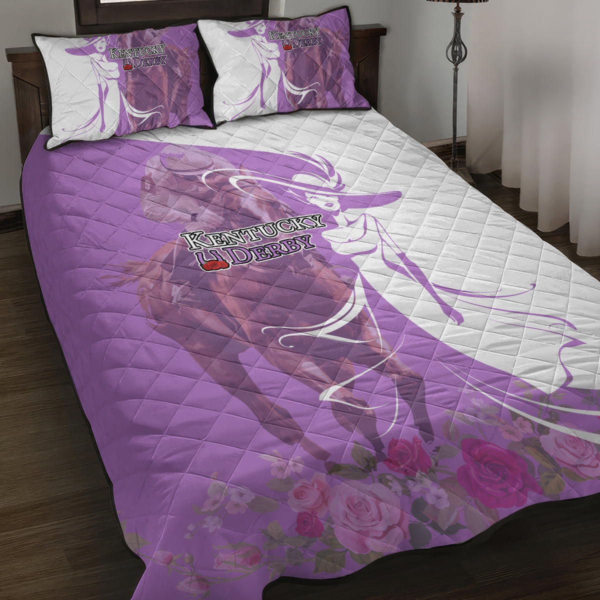 Kentucky Racing Horses Derby Hat Girl Quilt Bed Set Purple Color - Wonder Print Shop