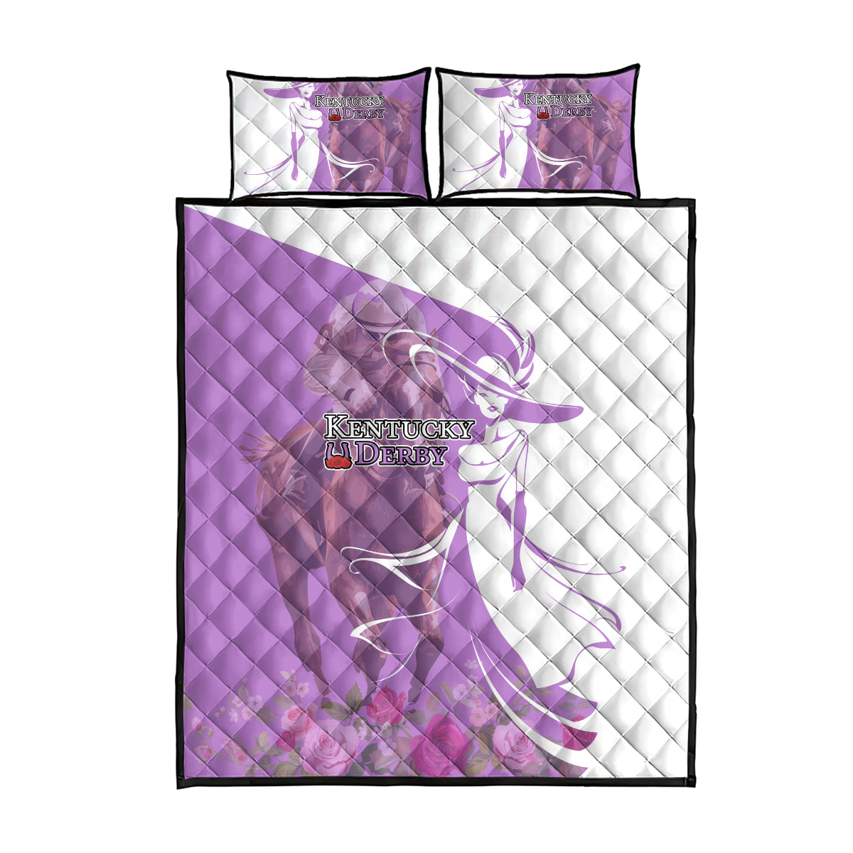 Kentucky Racing Horses Derby Hat Girl Quilt Bed Set Purple Color - Wonder Print Shop