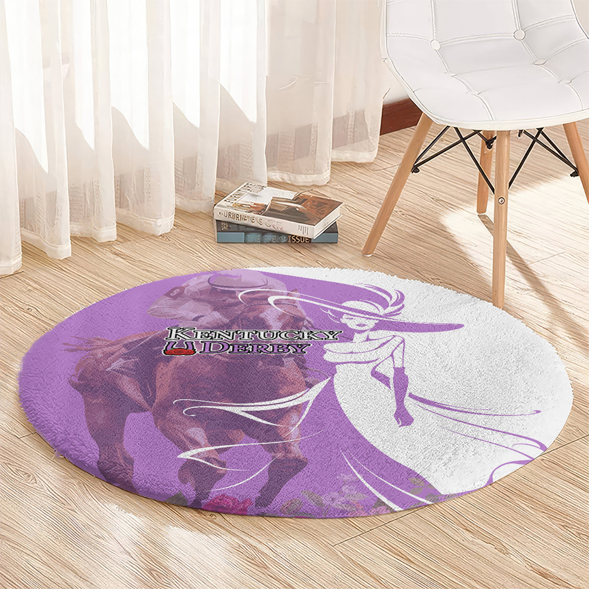Kentucky Racing Horses Derby Hat Girl Round Carpet Purple Color